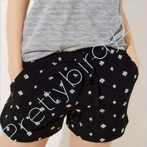 Retro LOFT Black Coral Embroidered Drawstring Shorts